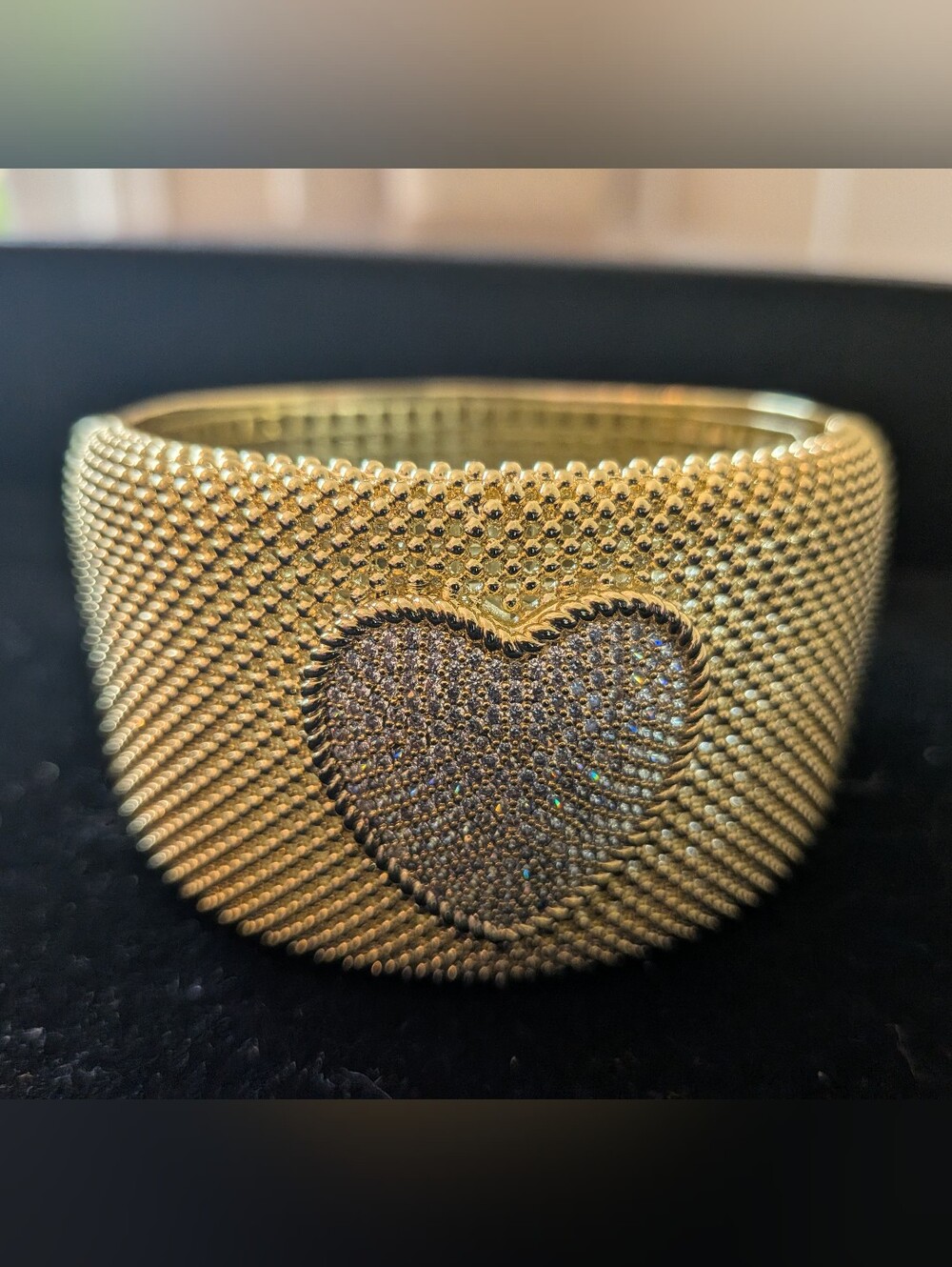 Gold Heart Pavé Wide Bracelet - Women's Jewelry